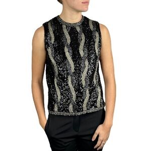 VINTAGE 60S  BEAD BRAIDED SEQUIN WOOL KNIT SWEATER TANK TOP VALENTINA LTD SAKS